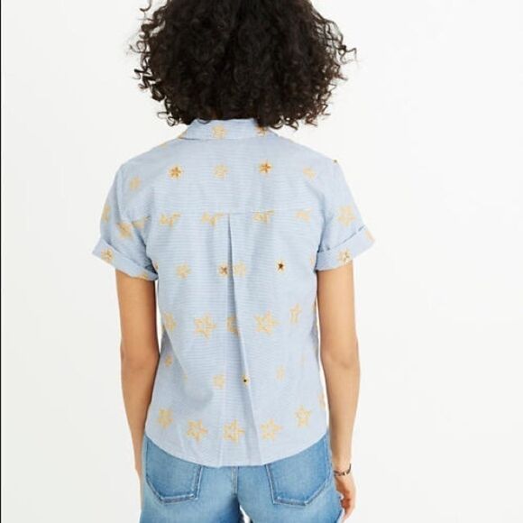 Madewell Star Embroidered Cutout Button Top C15 - Picture 3 of 13